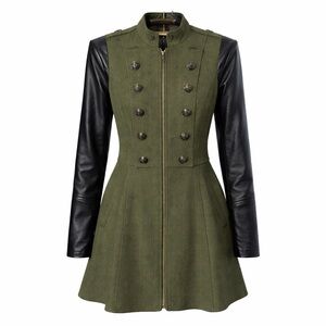 TORRID Olive Green Military Coat Faux Leather Sleeves Size 00 Clean Girl Scandi